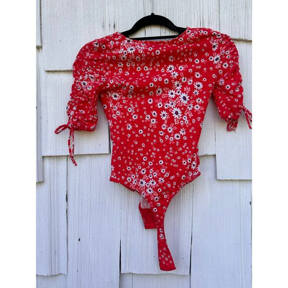 Free People Intimately Cinch Up‎ Bodysuit in Cherry Combo Sz XS - Picture 9 of 11